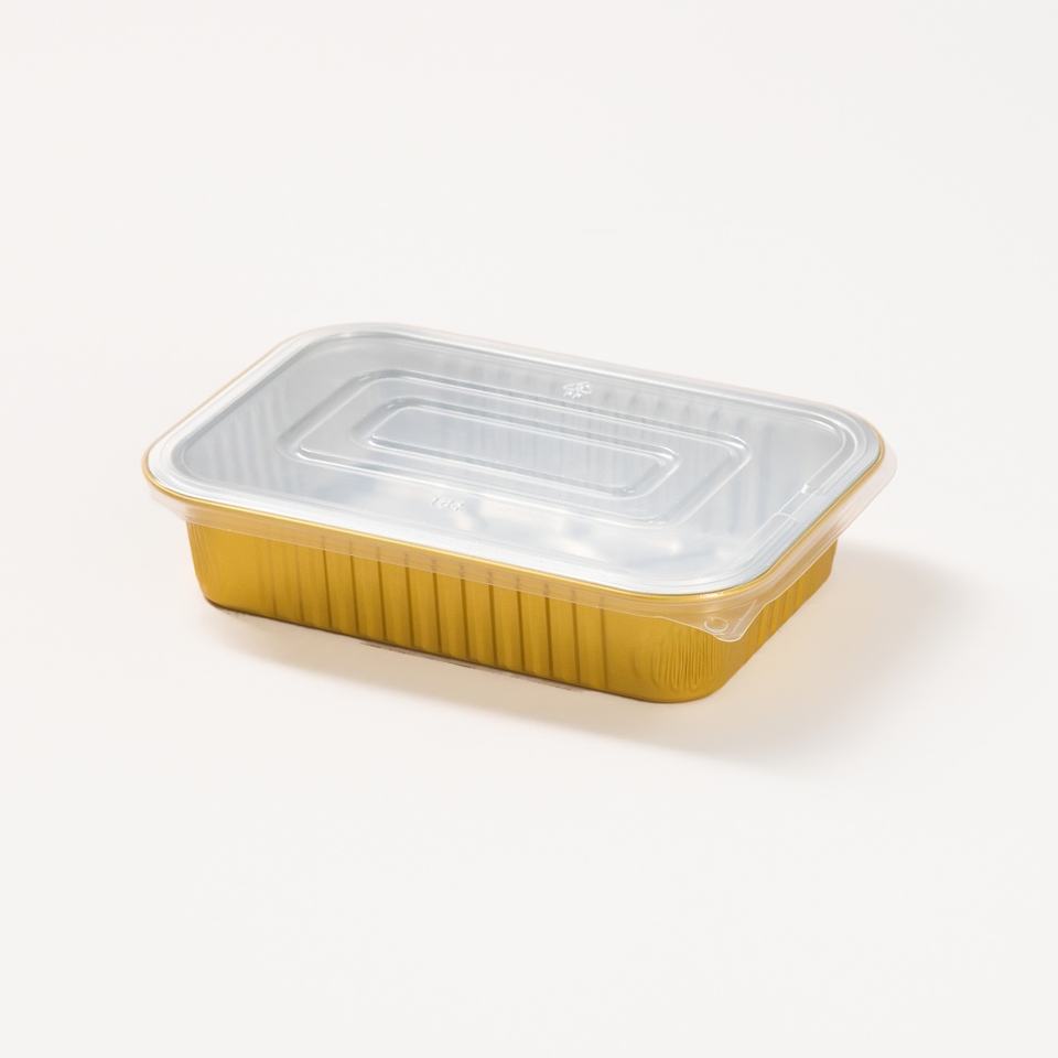 Premium Gold Oblong Aluminum Foil Containers with Custom Lids for Food Service