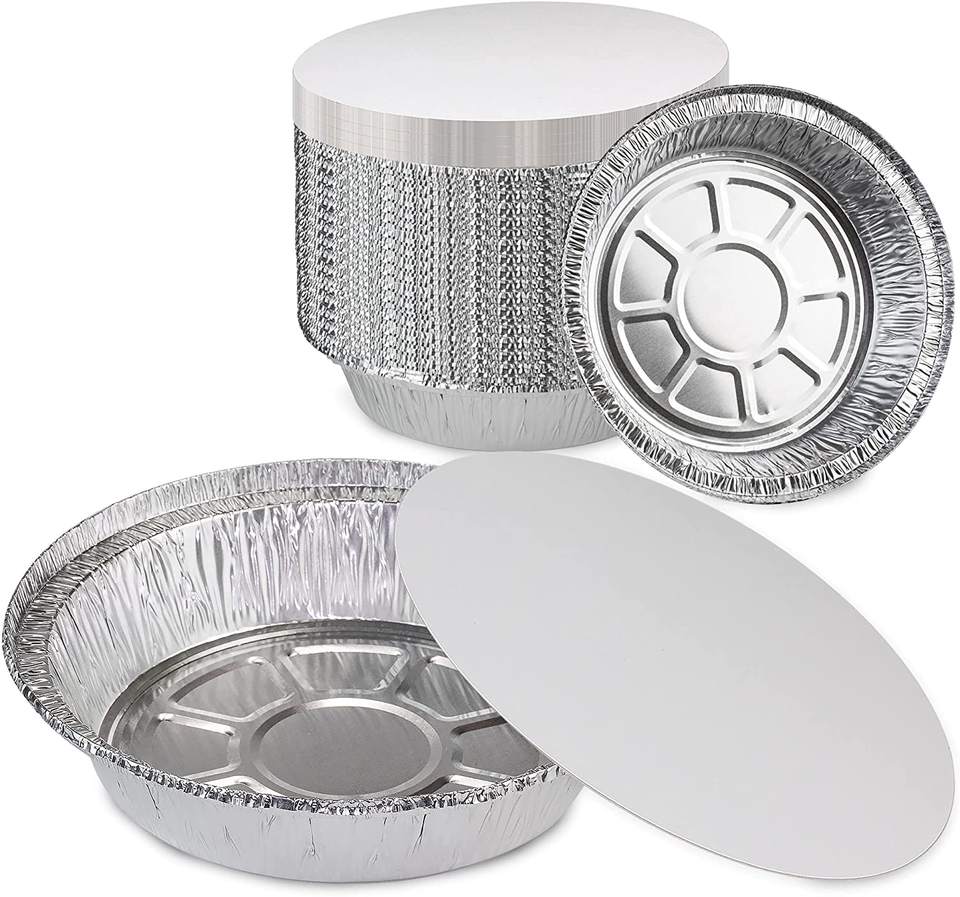 7/8/9 Inch Round Aluminum Foil Pans with Clear Plastic Dome Lids – Oven Safe, Freezer Safe for Hot & Cold Food