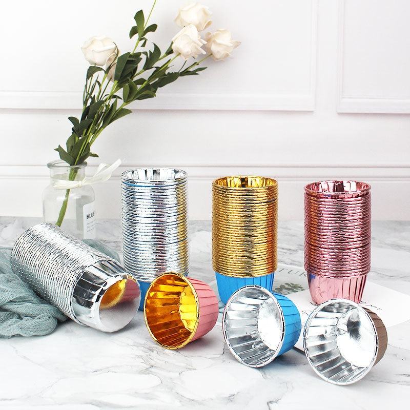 Curled Edge Rose Gold Aluminum Foil Cupcake Liners for Baking
