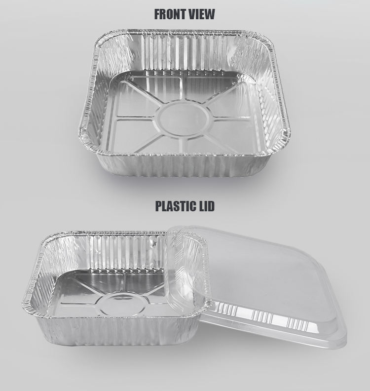 8x9 Inch Square Aluminum Foil Baking Loaf Pan 1350ml with Plastic Lid - LWS-SQ 204