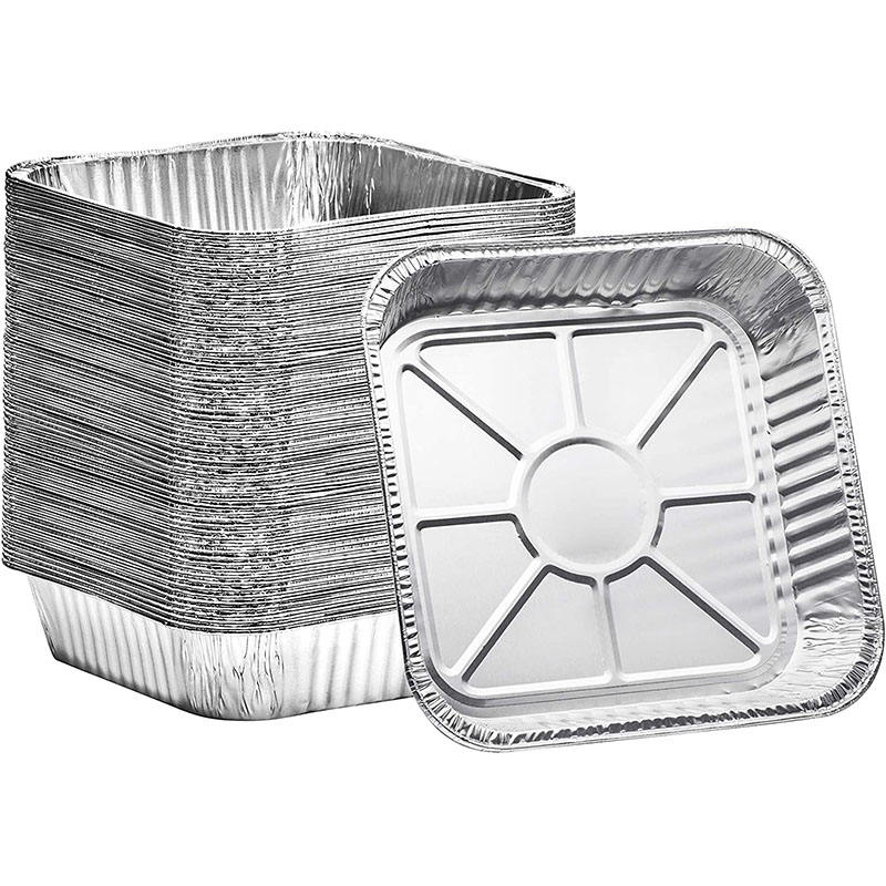 8x9 Inch Square Aluminum Foil Baking Loaf Pan 1350ml with Plastic Lid - LWS-SQ 204