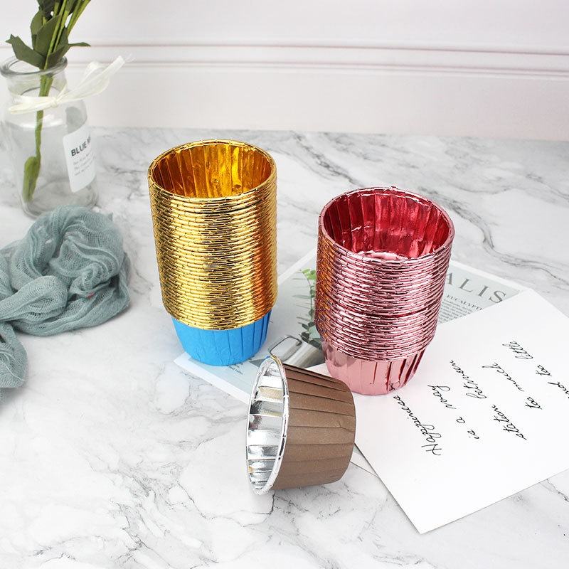 Curled Edge Rose Gold Aluminum Foil Cupcake Liners for Baking