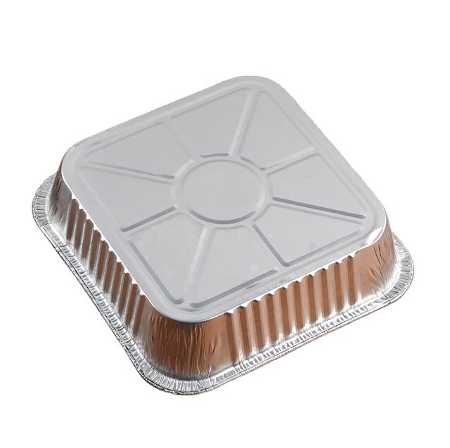 8x9 Inch Square Aluminum Foil Baking Loaf Pan 1350ml with Plastic Lid - LWS-SQ 204