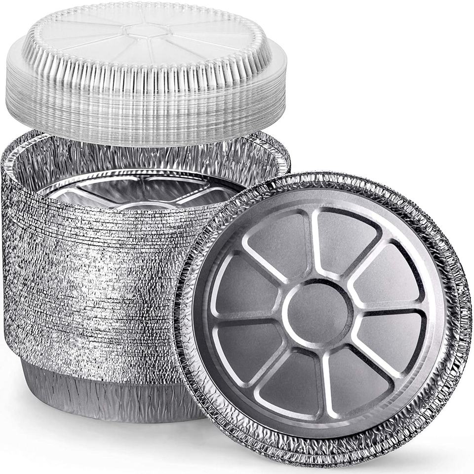 9-Inch Round Disposable Aluminum Foil Pie Pans with Lids for Baking, Air Fryer & Takeout