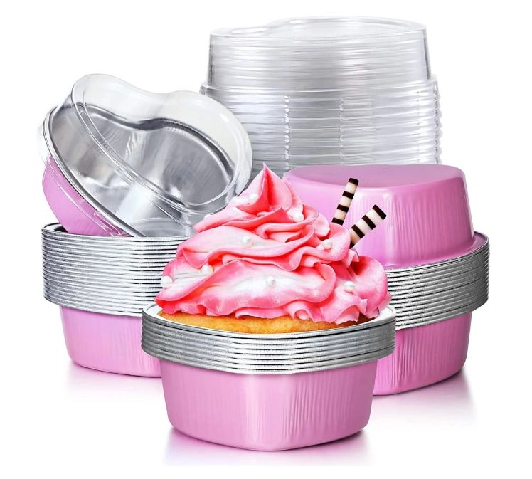 Heart-Shaped Aluminum Foil Baking Cups – Eco-Friendly Disposable Party Trays